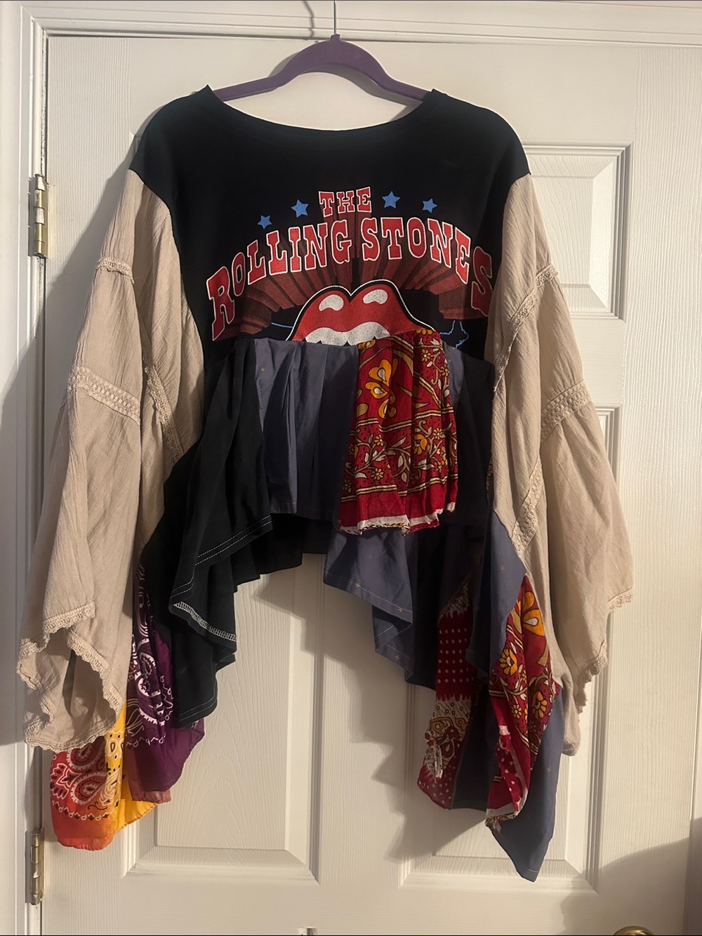 The Rolling Stones Black & Beige Patchwork Band Tee Top